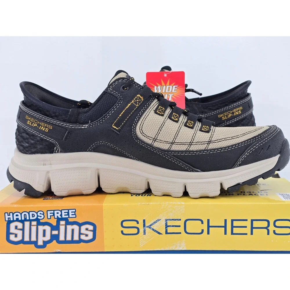 Skechers Summits AT Slip-ins Mens 11 Taupe Black Hands Free Wide Fit -New